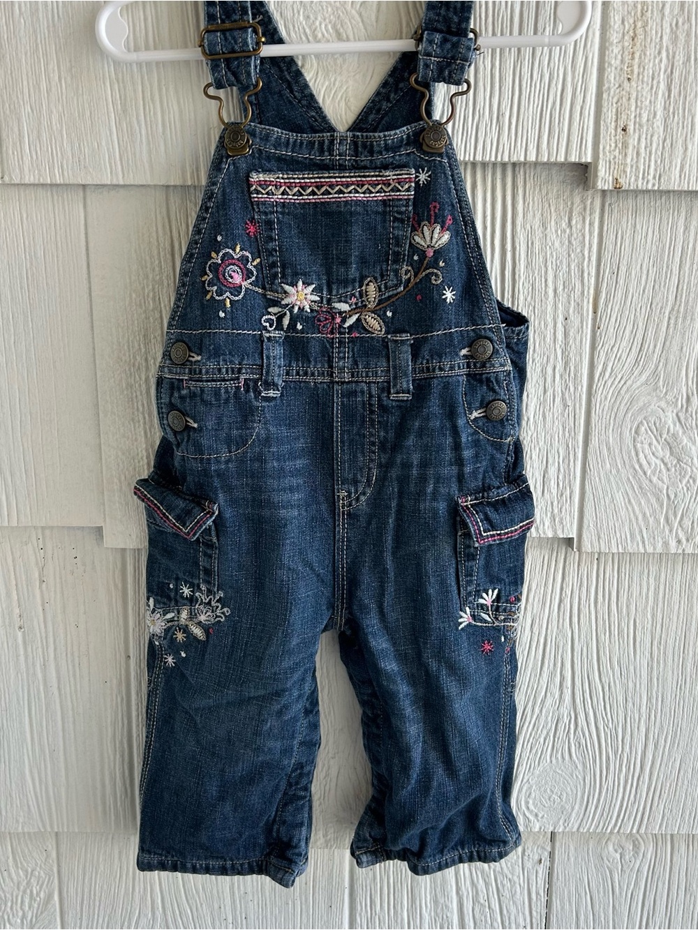 Y2K vintage embroidered Kids Dark Blue Embroidered Denim Overalls - Picture 6 of 8